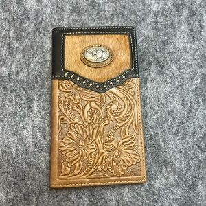 Texas Star Western Bifold Wallet Genuine Leather Longhorn Studs Tan And Black
